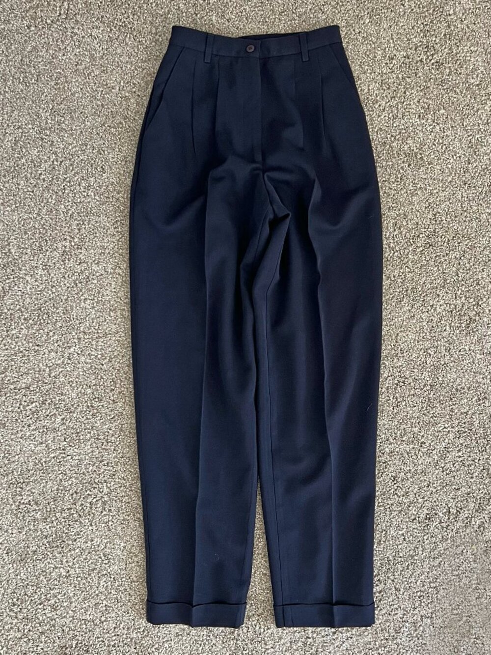 90s Navy Blue Wool High Waisted Pleated Trousers Guess Collection Size 0